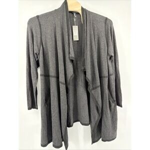 Eileen Fisher Woman Charcoal Black Drape Front Cardigan $378 NEW 3X READ